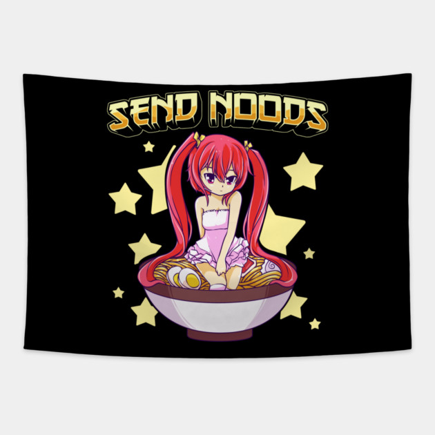 Send Noods Cute Anime Girl inside a Ramen Bowl Tapestry by creative