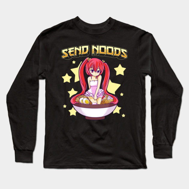 Send Noods Cute Anime Girl inside a Ramen Bowl Long Sleeve T-Shirt by creative