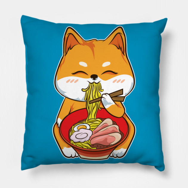 Ramen Shiba Inu Cute Kawaii Turf Dog Eating Noodles Pillow by creative