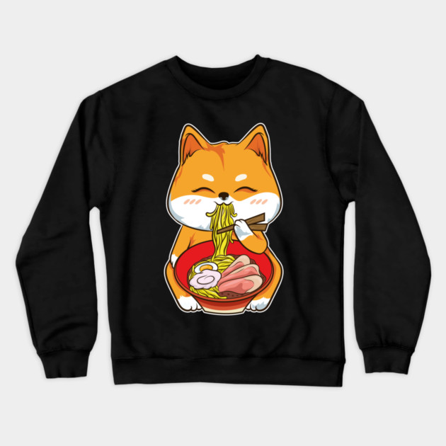 Ramen Shiba Inu Cute Kawaii Turf Dog Eating Noodles Crewneck Sweatshirt by creative