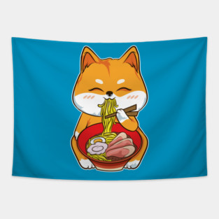 Ramen Shiba Inu Cute Kawaii Turf Dog Eating Noodles Tapestry