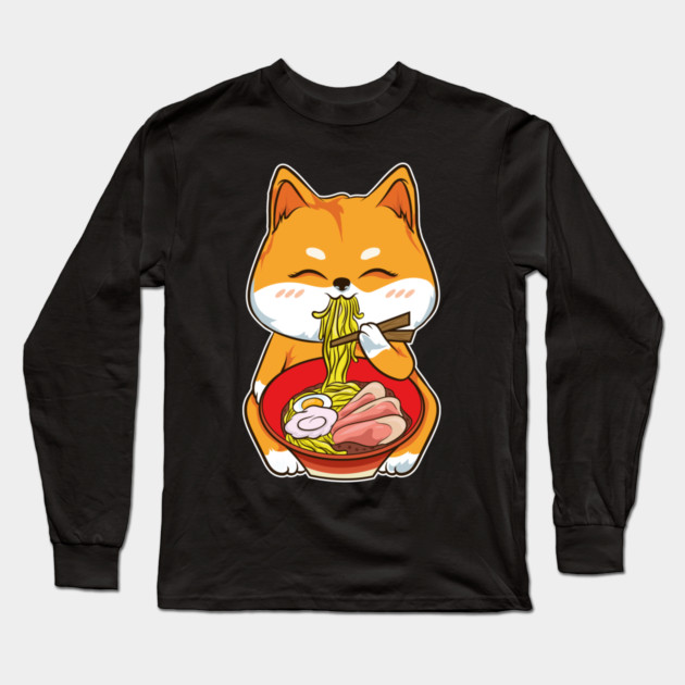 Ramen Shiba Inu Cute Kawaii Turf Dog Eating Noodles Long Sleeve T-Shirt by creative