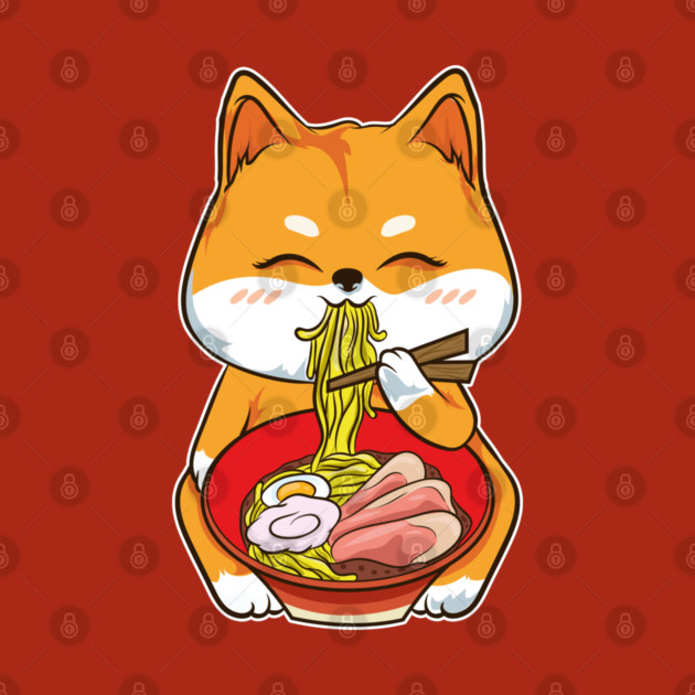 Ramen Shiba Inu Cute Kawaii Turf Dog Eating Noodles by creative