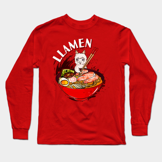 Ramen Bowl & Llama with Chopsticks Long Sleeve T-Shirt by creative