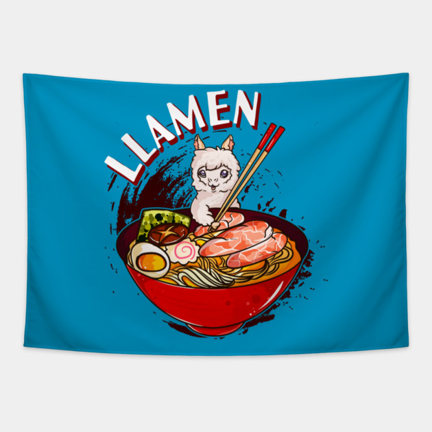 Ramen Bowl & Llama with Chopsticks Tapestry by creative