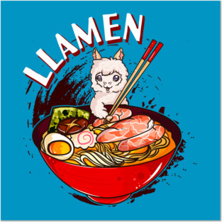 Ramen Bowl & Llama with Chopsticks Posters and Art