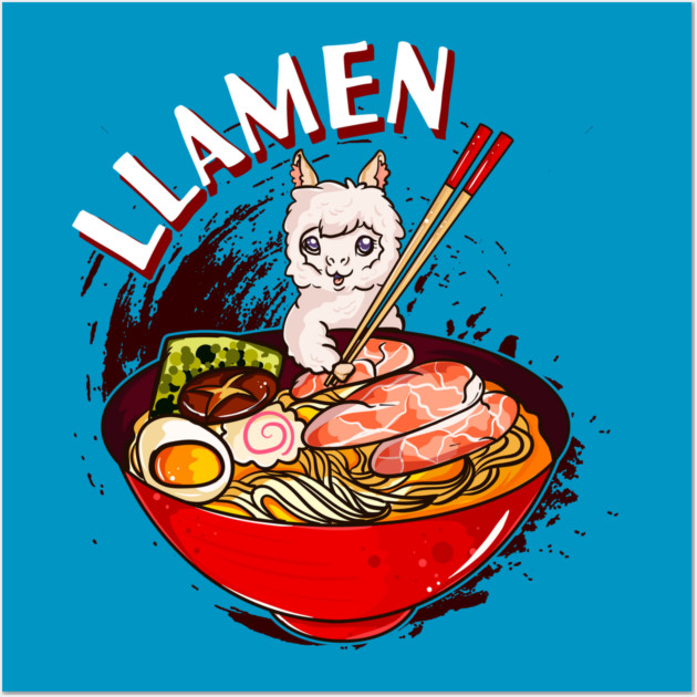 Ramen Bowl & Llama with Chopsticks Wall Art by creative