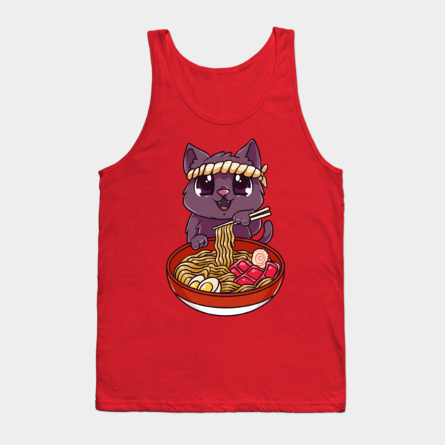 Cat eating Ramen Cute Kawaii Kitten Eating Noodles Tank Top by creative