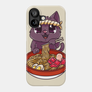 Cat eating Ramen Cute Kawaii Kitten Eating Noodles Phone Case