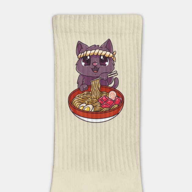Cat eating Ramen Cute Kawaii Kitten Eating Noodles by creative