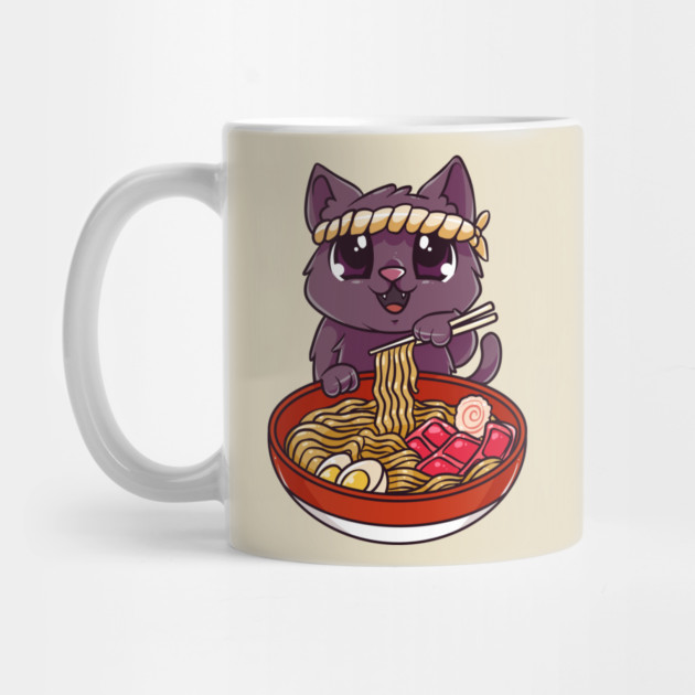 Cat eating Ramen Cute Kawaii Kitten Eating Noodles by creative