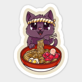 Cat eating Ramen Cute Kawaii Kitten Eating Noodles Magnet