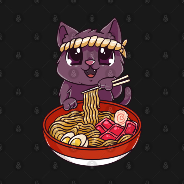 Cat eating Ramen Cute Kawaii Kitten Eating Noodles by creative