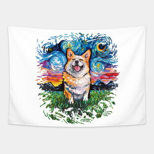 Smiling Corgi Night (version 2) Tapestry