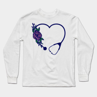 Stethoscope Heart Flower Colors Glittery Long Sleeve T-Shirt