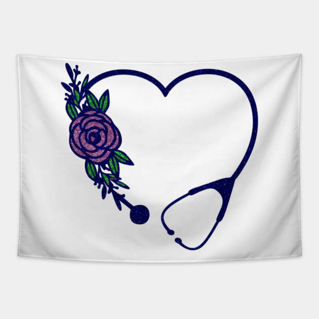 Stethoscope Heart Flower Colors Glittery Tapestry by creative