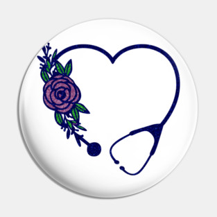 Stethoscope Heart Flower Colors Glittery Pin