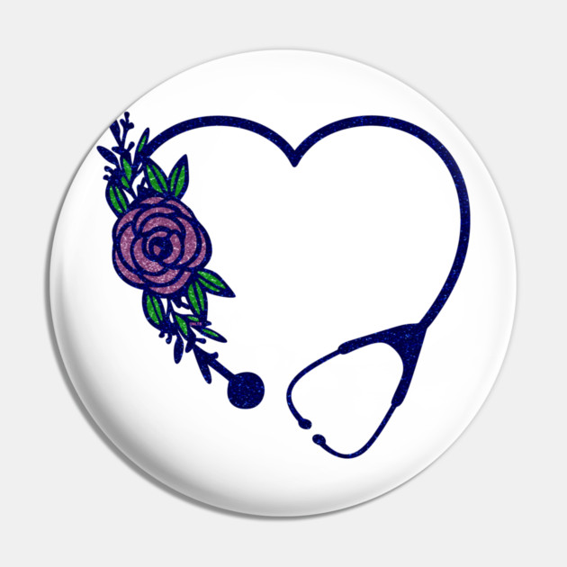 Stethoscope Heart Flower Colors Glittery Pin by creative