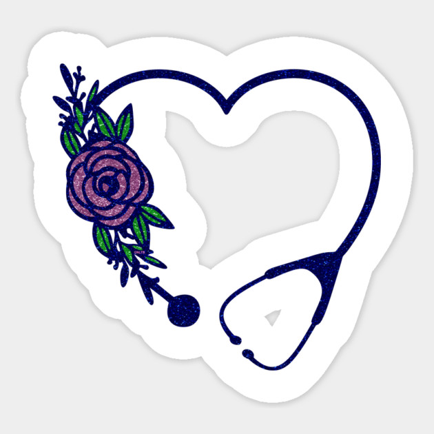 Stethoscope Heart Flower Colors Glittery Magnet by creative
