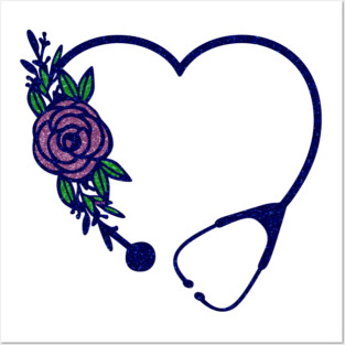 Stethoscope Heart Flower Colors Glittery Posters and Art