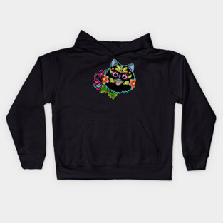 Pomeranian in Black - Day of the Dead Sugar Skull Dog Kids Hoodie