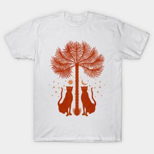 Cheetah Twins and Palm Tree in Terracotta T-Shirt