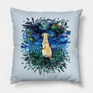 Yellow Labrador Night (splash version) Pillow