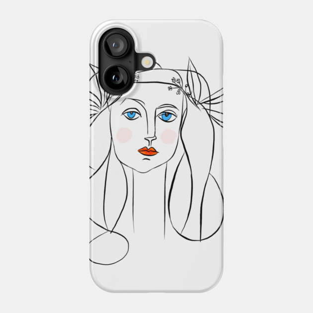 Minimal Line Art Woman Portrait with Floral Crown Phone Case by denizko