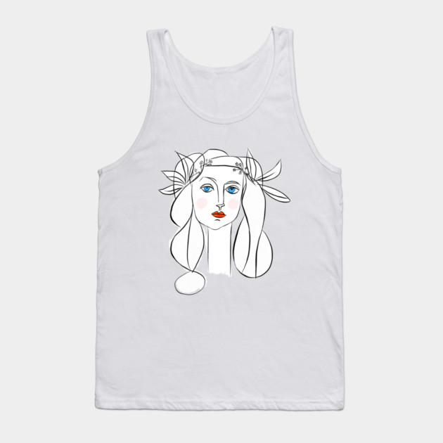 Minimal Line Art Woman Portrait with Floral Crown Tank Top by denizko