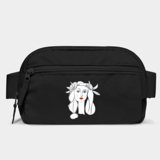 Minimal Line Art Woman Portrait with Floral Crown Bag