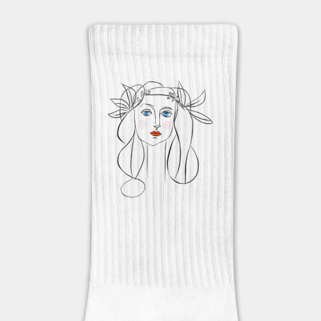 Minimal Line Art Woman Portrait with Floral Crown by denizko