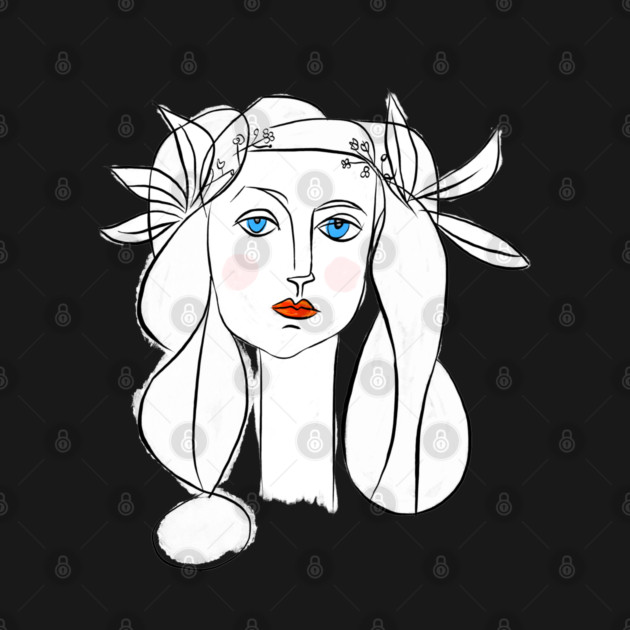 Minimal Line Art Woman Portrait with Floral Crown by denizko