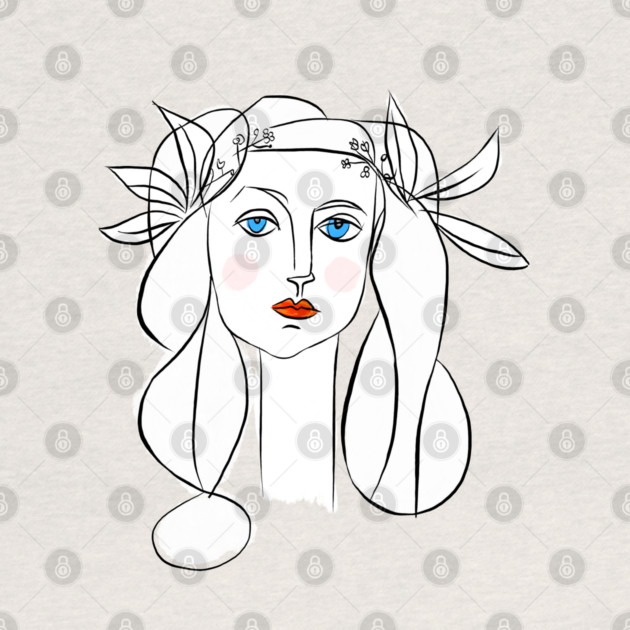Minimal Line Art Woman Portrait with Floral Crown by denizko