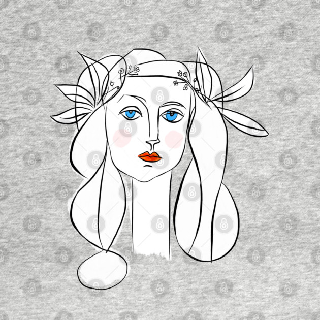 Minimal Line Art Woman Portrait with Floral Crown by denizko
