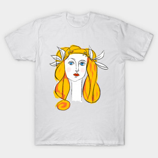Floral Crown Woman Portrait Line Art Illustration T-Shirt