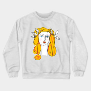 Floral Crown Woman Portrait Line Art Illustration Crewneck Sweatshirt