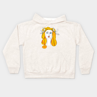 Floral Crown Woman Portrait Line Art Illustration Kids Hoodie