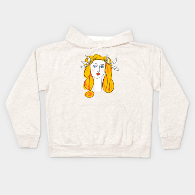 Floral Crown Woman Portrait Line Art Illustration Kids Hoodie by denizko