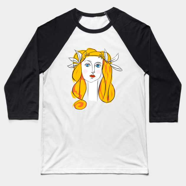Floral Crown Woman Portrait Line Art Illustration Baseball T-Shirt by denizko