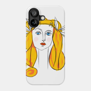 Floral Crown Woman Portrait Line Art Illustration Phone Case