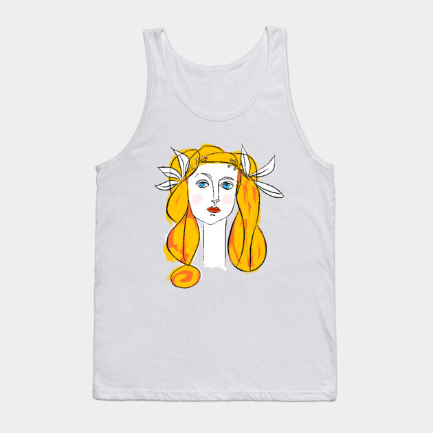 Floral Crown Woman Portrait Line Art Illustration Tank Top by denizko