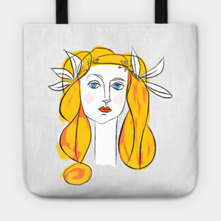 Floral Crown Woman Portrait Line Art Illustration Tote