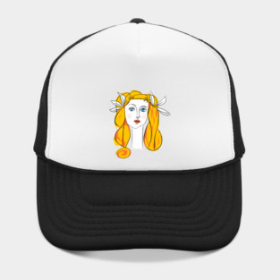 Floral Crown Woman Portrait Line Art Illustration Hat