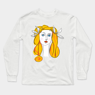 Floral Crown Woman Portrait Line Art Illustration Long Sleeve T-Shirt