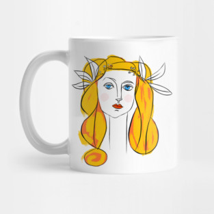 Floral Crown Woman Portrait Line Art Illustration Mug