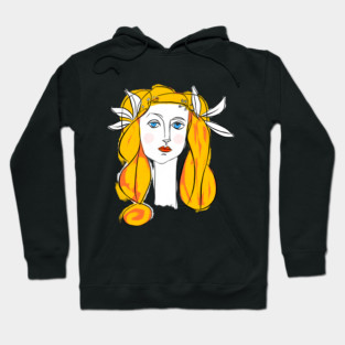 Floral Crown Woman Portrait Line Art Illustration Hoodie