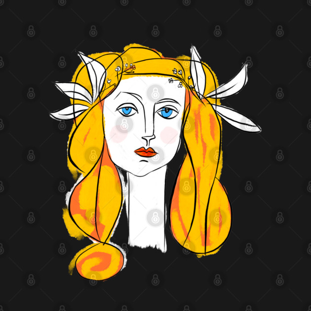 Floral Crown Woman Portrait Line Art Illustration by denizko