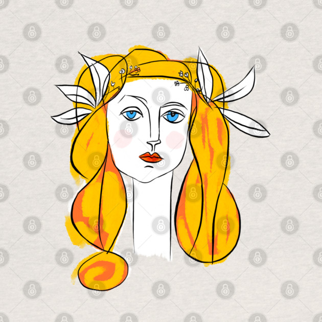 Floral Crown Woman Portrait Line Art Illustration by denizko