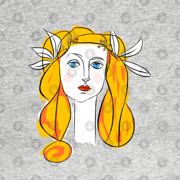 Floral Crown Woman Portrait Line Art Illustration by denizko