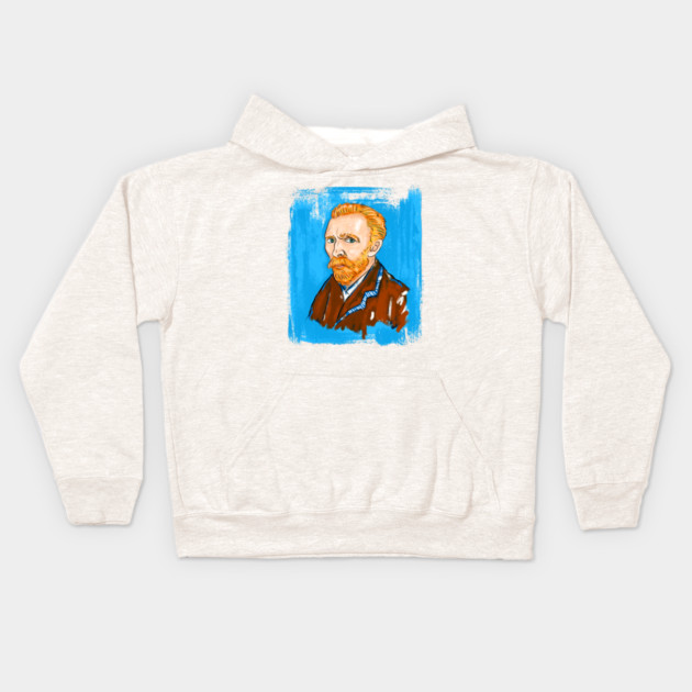 Post-Impressionist Style Bearded Van Gogh Portrait Illustration Kids Hoodie by denizko